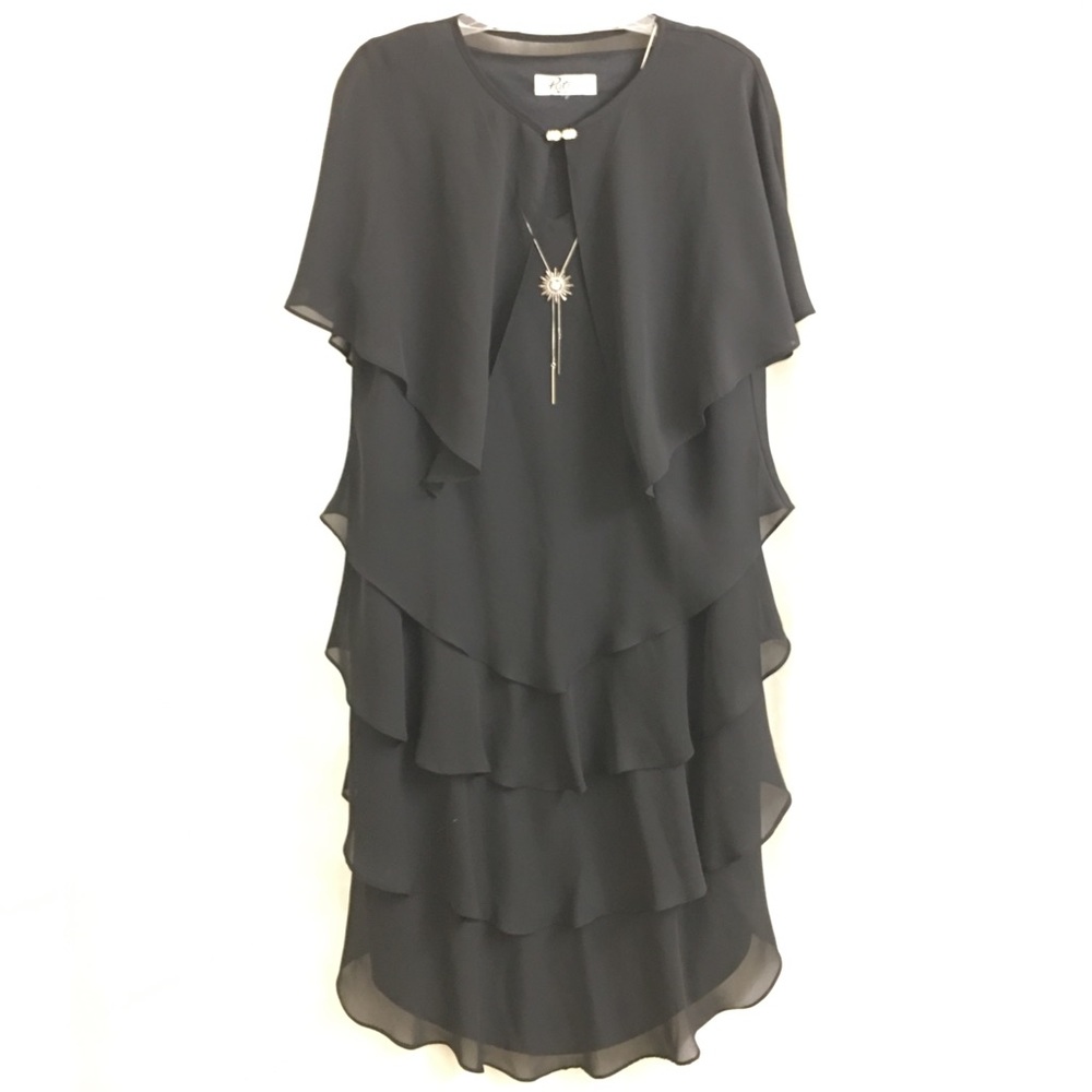 Patra Black Dress Size 2X Layered Ruffles Evening